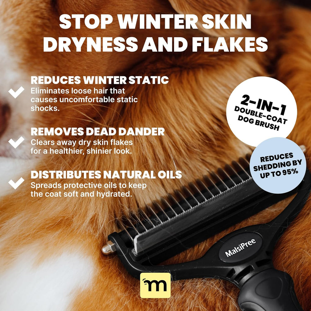 Dog Brush - Large Black, 2-In-1 Undercoat & Dematting Rake