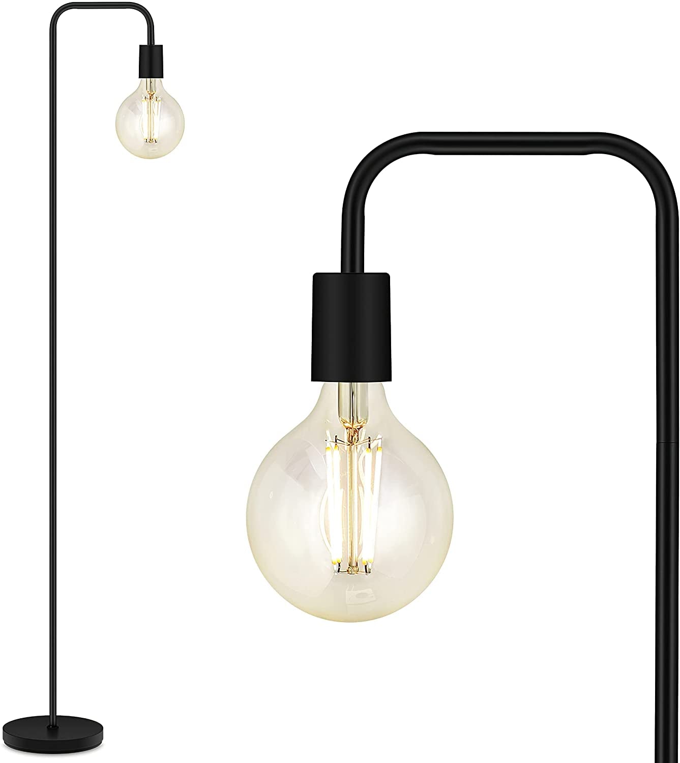 Floor Lamp, Industrial Floor Lamp, 63 Inch Standing Lamp, E26 Socket, On/Off Footswitch, Whole Metal, ETL Listed, Modern Small Lamp for Bedroom, Living Room, Minimalist, Vintage, Mid Century
