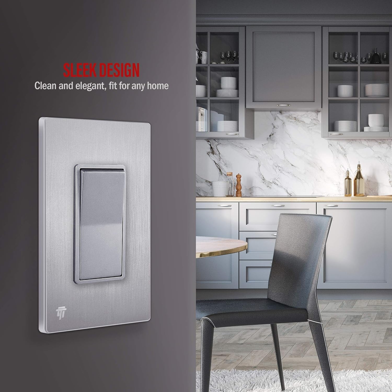 Brushed Silver Single Pole Decorator Light Switch, 15A, 1 Pack