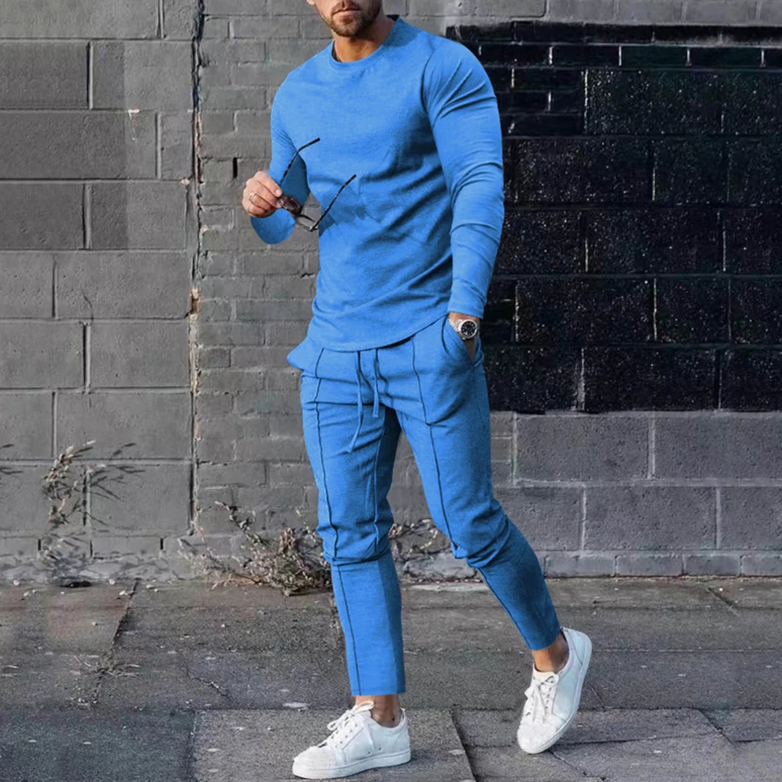 Men'S Tracksuits Tight T-Shirt and Pants Set Outfit Two-Piece Fitness Solid Training Casual Sports Sweatsuits