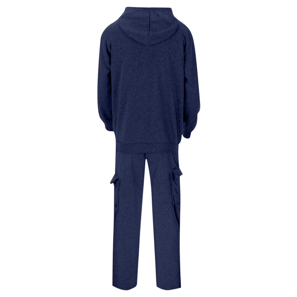 Men'S Track Suit Full Zip Hooded Sweatshirt Sets Matching Wide Leg Cargo Pants 2 Piece Outfit Dark Blue,Xxxl