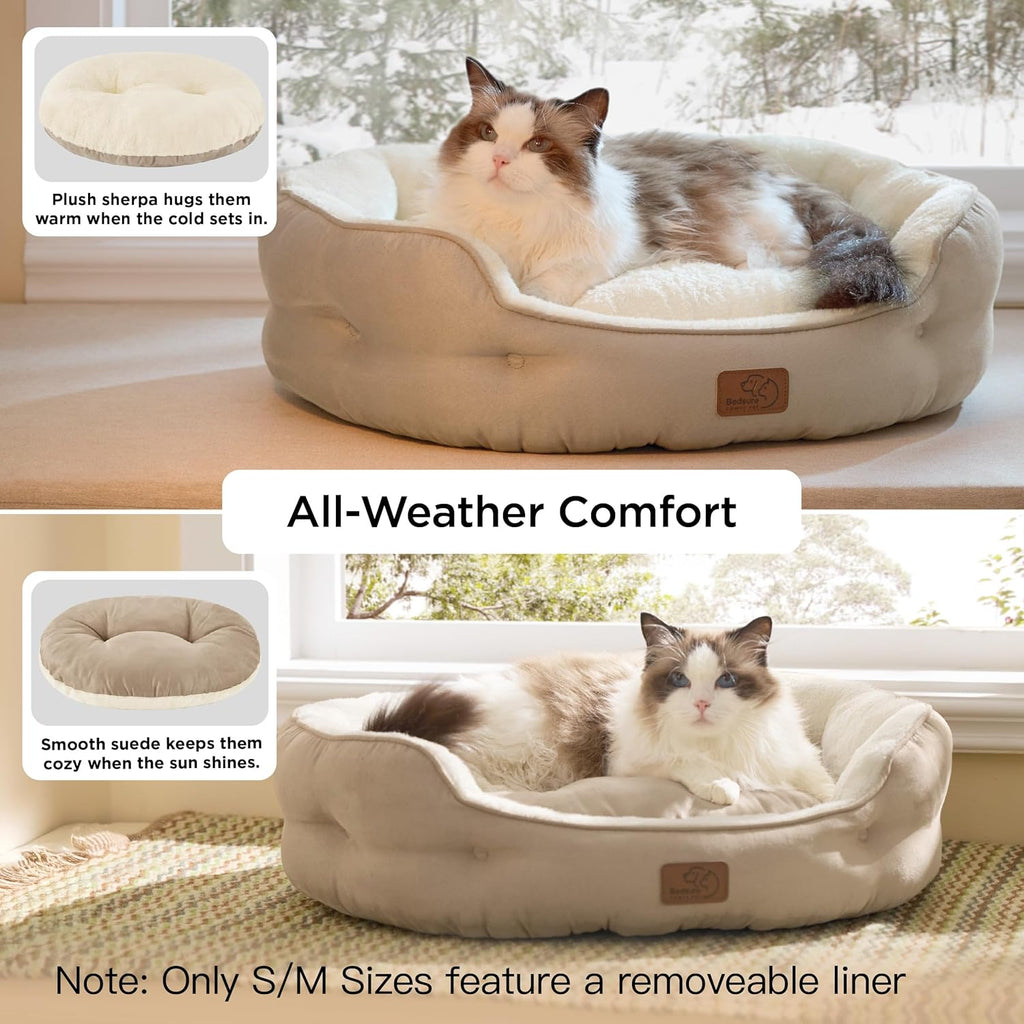 Bedsure Small Dog Bed Washable,Round Cat Beds for Indoor Cats,20In Camel