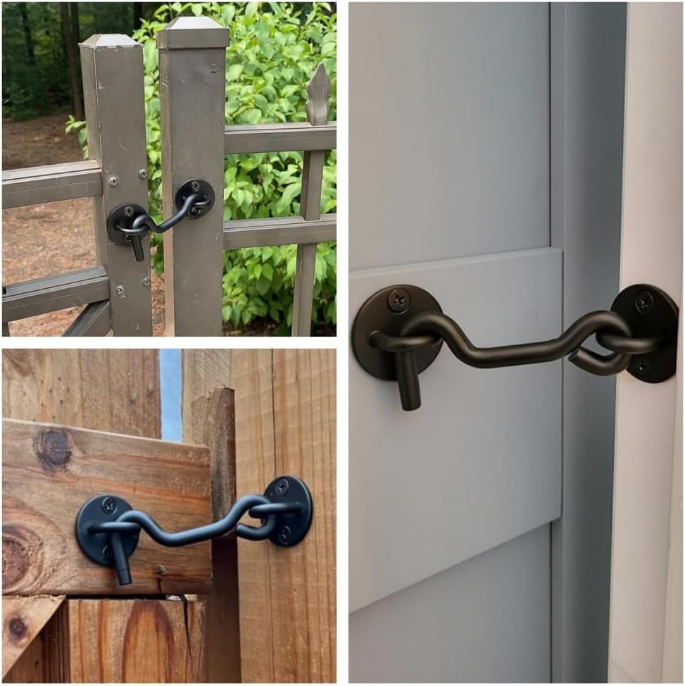 4" Privacy Hook and Eye Gate Door Latch, Easy Barn Door Lock, Black