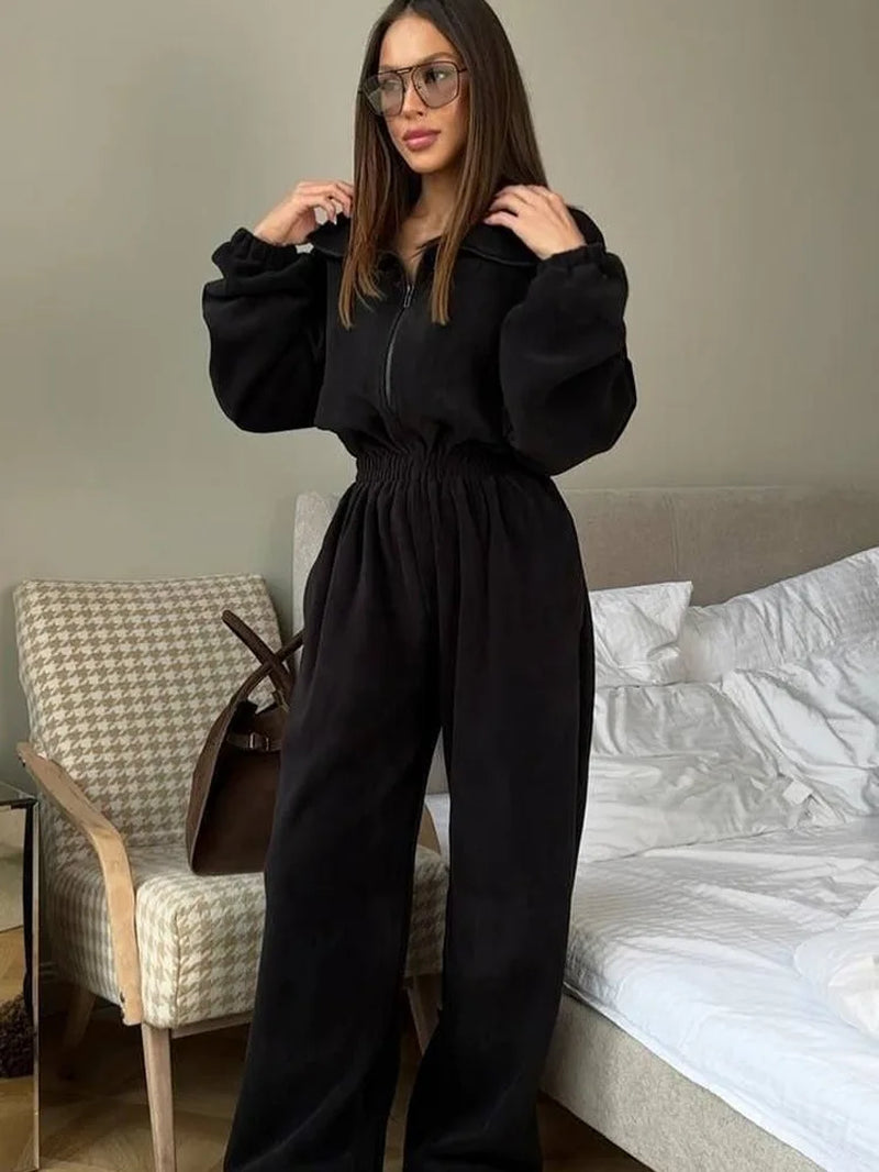 Woman Clothing New Fashion Long-Sleeved Jumpsuit Women'S Casual Semi-Open Elastic Waist Jumpsuit Elegant Woman Jumpsuit