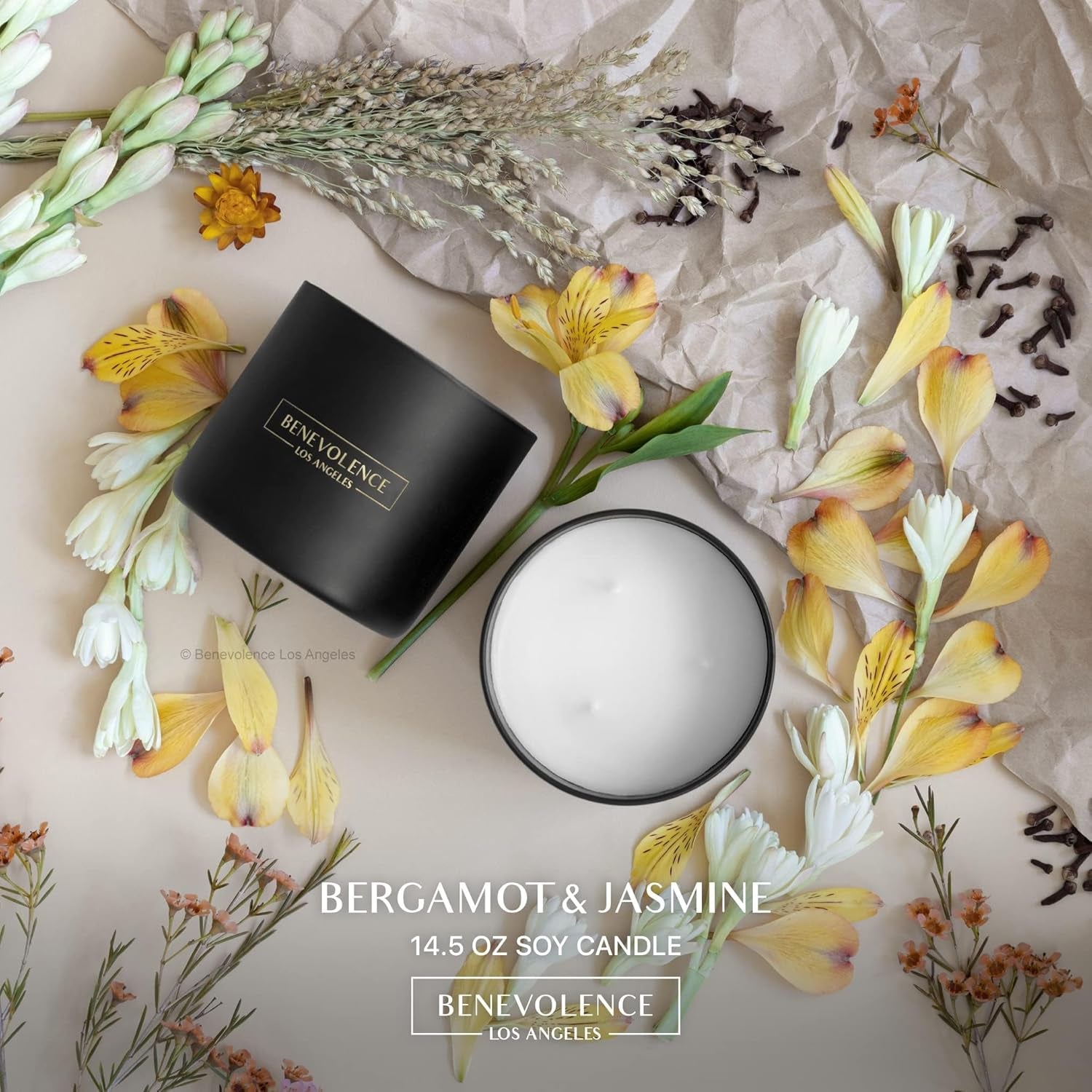 Premium Bergamot & Jasmine Large 3-Wick Scented Candle – 45-Hour Burn – Luxury Natural Soy Candle for Home – Aromatherapy & Room Decor – 14.5Oz