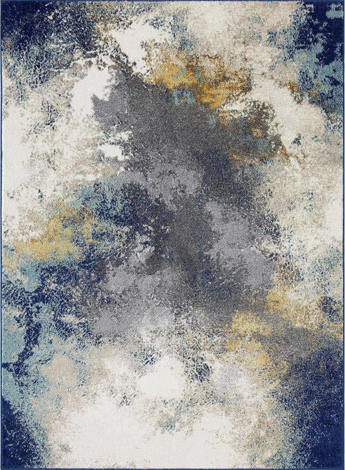 Modern Abstract Medium Pile Area Rug Blue 2X3