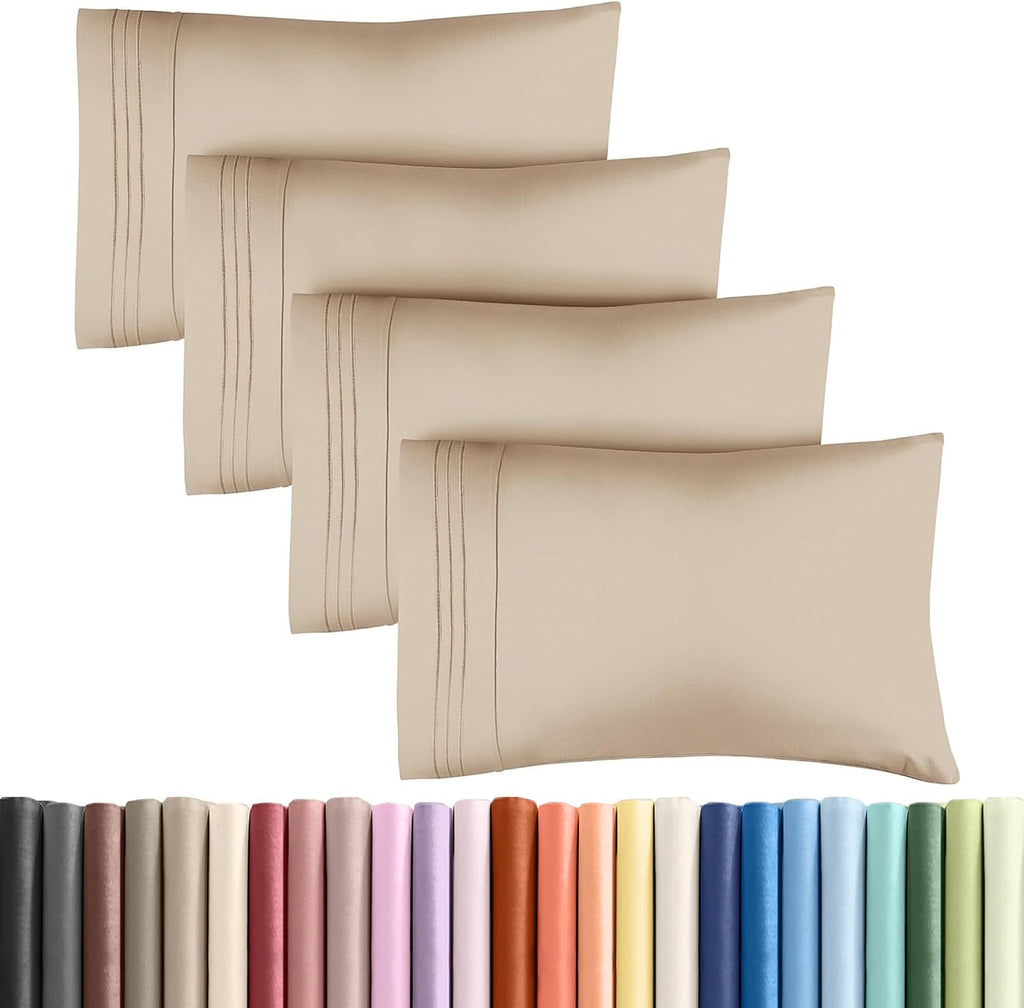 King Pillow Cases Set of 4 - Ultra Soft Cozy Pillowcase Covers - Cream