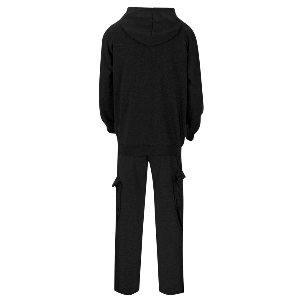 Track Suit Mens Full Zip Hooded Sweatshirt Sets Matching Wide Leg Cargo Pants 2 Piece Outfit Black,Xxl