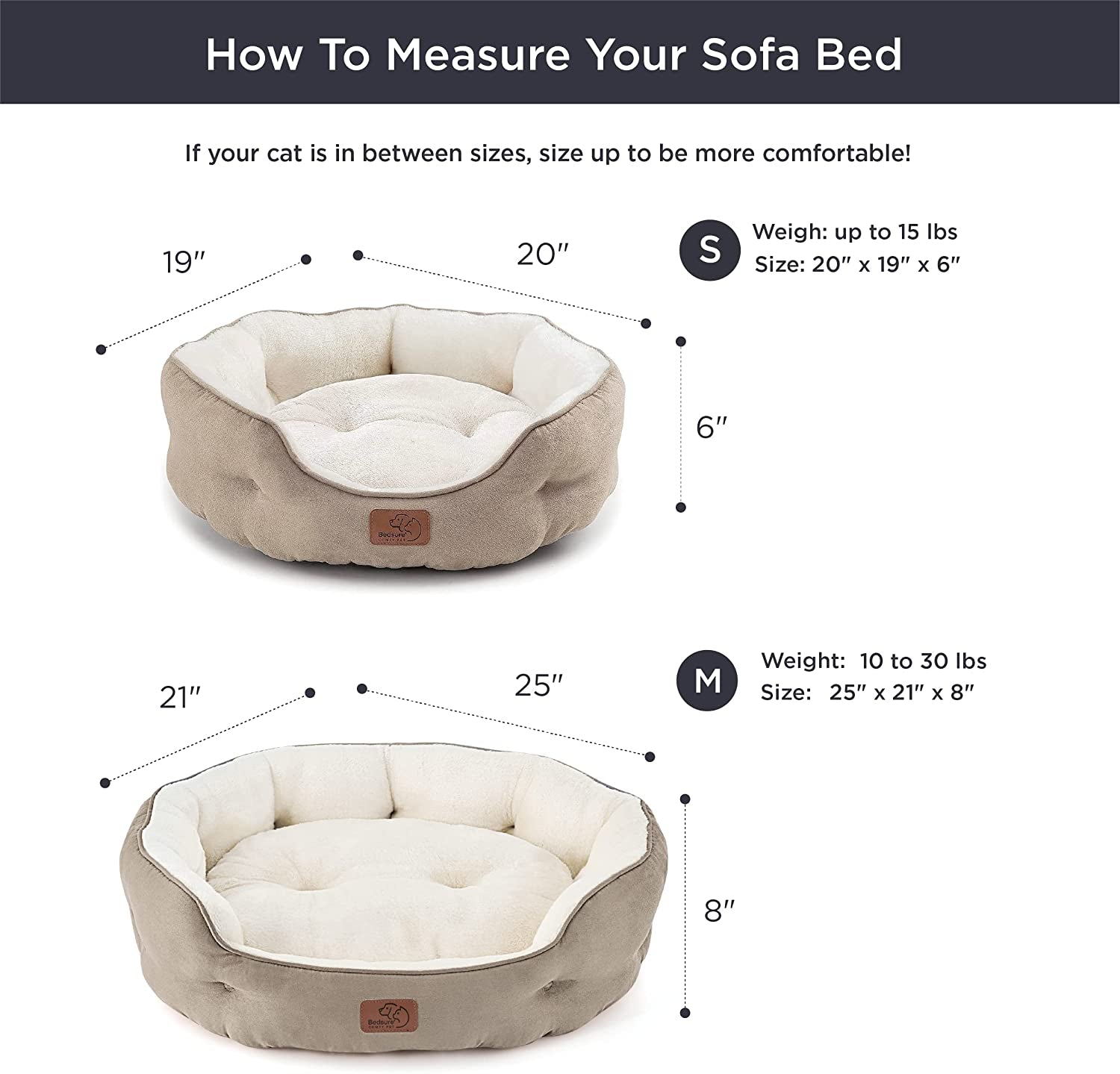 Bedsure Small Dog Bed Washable,Round Cat Beds for Indoor Cats,20In Camel